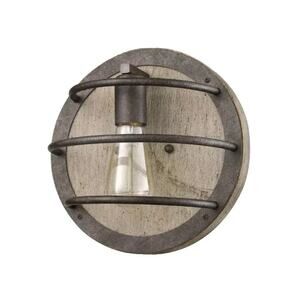 Farmhouse Wall Sconce with Woodgrain Color,Industrial Metal Wall Sconce